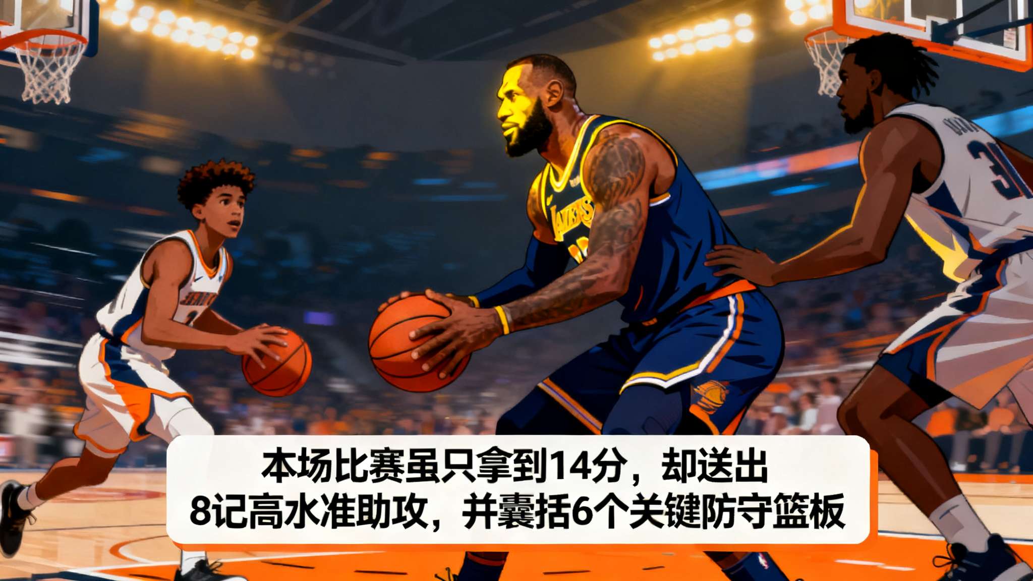 回顾整个职业生涯，勒布朗·詹姆斯多次以自身优异的数据统领比赛节奏。“本场比赛虽只